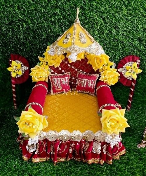 Wooden with Velvet Laddu Gopal Sing Hasan with Pankhi for Home décor